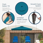 6.5' x 10' Rectangular Patio Umbrella Large Outdoor Market Umbrella w/UV Protection, Push Button Tilt and Crank Lift, Rectangle Table Umbrella for Garden, Deck, Pool, Patio, Lake Blue