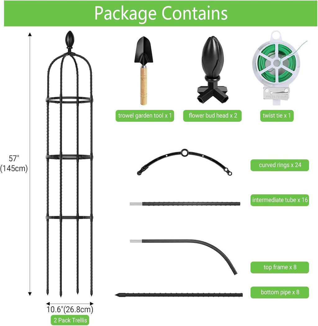 2 Pack 5Ft Tall Garden Obelisk Trellis for Climbing Plants Outdoor, Plant Trellis Garden Tower Trellis for Potted Plant Climbing, Flowers Vegetable Cucumber Trellis