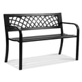 VEVOR Outdoor Bench, 46" Iron Steel Frame Garden Park Bench with Mesh Pattern and Plastic Backrest Armrests, Patio Bench for Garden, Park, Yard, Front Porch
