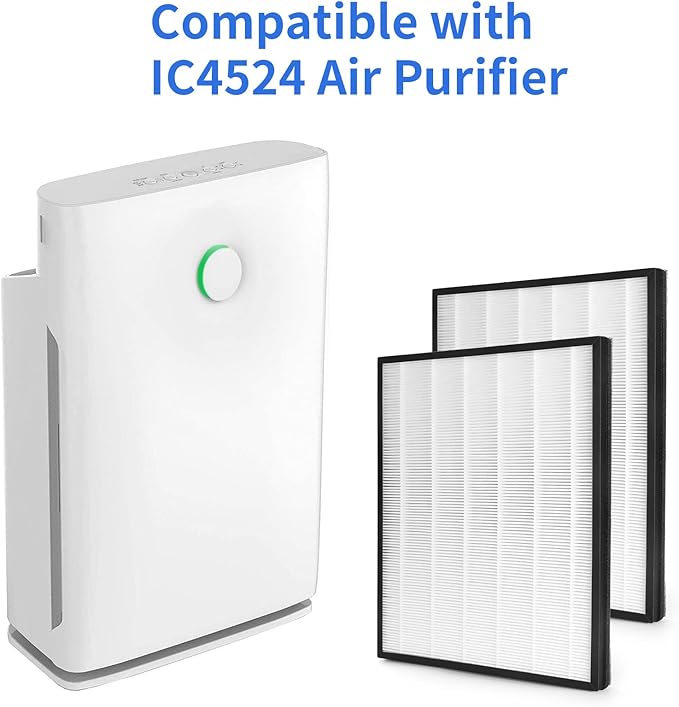 2 Packs H13 True HEPA Replacement Filter Compatible with InvisiClean Claro IC-4524 Air Cleaner Purifier with Activated Carbon Pre-Filter