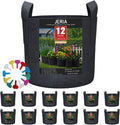 JERIA 12-Pack 5 Gallon, Vegetable/Flower/Plant Grow Bags, Aeration Fabric Pots with Handles (Black), Come with 12 Pcs Plant Labels