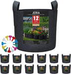 JERIA 12-Pack 5 Gallon, Vegetable/Flower/Plant Grow Bags, Aeration Fabric Pots with Handles (Black), Come with 12 Pcs Plant Labels