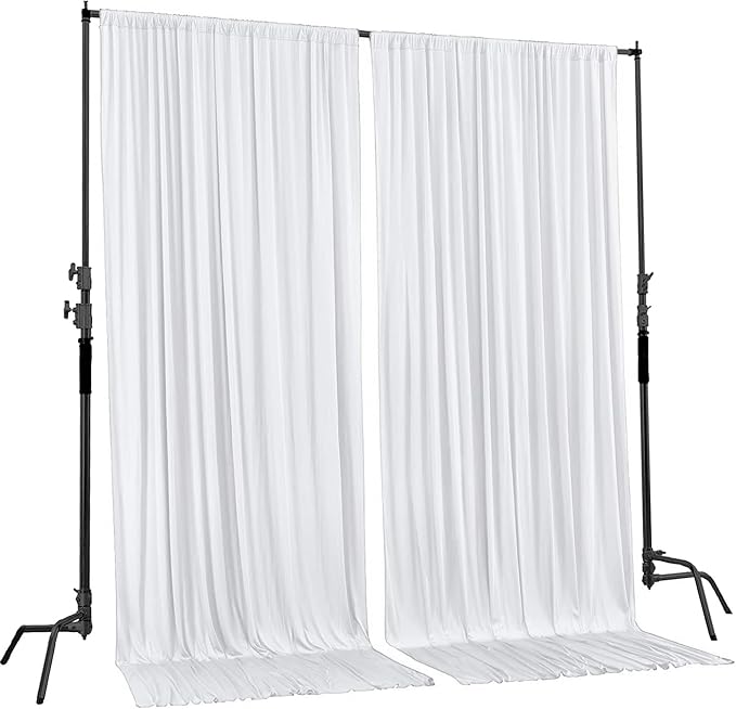 AK TRADING CO. 10 feet x 10 feet Polyester Backdrop Drapes Curtains Panels with Rod Pockets - Wedding Ceremony Party Home Window Decorations - White