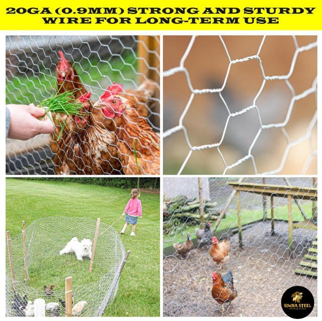 Chicken Wire 18 in x 25 FT x 2” Mesh x 20GA | Poultry Wire Netting | Hot Dipped Galvanised | Hexagonal Galvanized Mesh for Chicken Coop, Rabbit Cage, Fence Barrier PM18x25x2