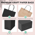 METRONIC 20 Pack 5.25x3.75x8 Small Black Gift Bags, Kraft Paper Shopping Bag with Handles for Small Business, Boutique, Gift Wrap, Bulk
