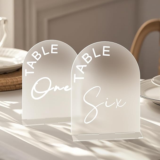 Frosted Arch Wedding Table Numbers 1-30 with Stands, 5x7 Inch Acrylic Arch Sign with Holder for Wedding Reception Table Centerpiece Decoration(New)