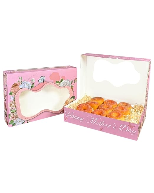 qiqee Mother's Day Auto-pop up Cookie Boxes with Window 24packs 12x8x2.5 Inch Bakery Box Pastry Box for Mother''s Day