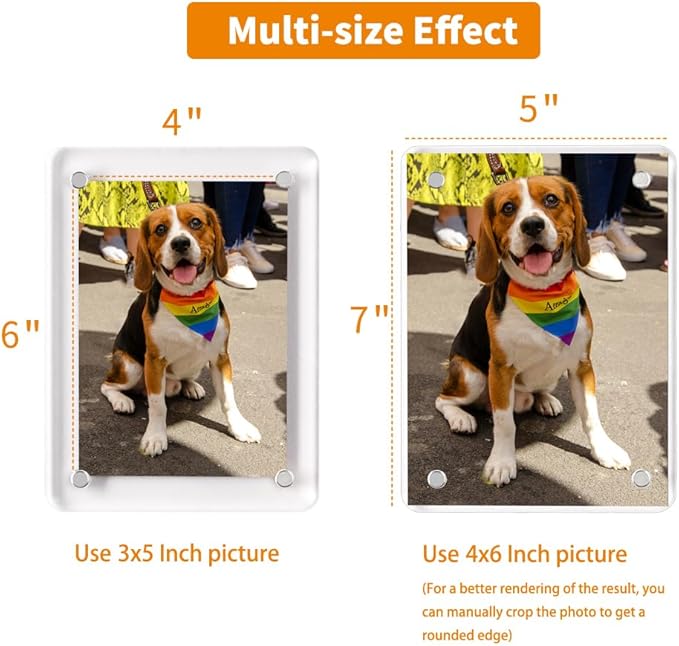 4x6 Picture Frames, Acrylic Fridge Magnetic Photo Frames Transparency Double Sided Picture Display for Refrigerator/Locker/Wall, Colorful 6 Pack
