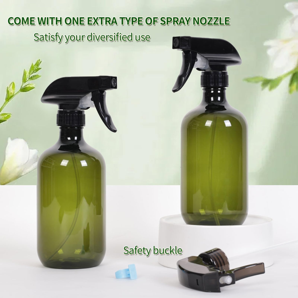 Calvalor Cleaning Spray Bottles for Plants Misters Inside, 2 Pack 16.9 oz Squirt, Water Spray Bottle Mist Sprayer, No Leak Hair Mister Empty Adjustable Nozzle (Green)