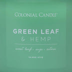 Colonial Candle Green Leaf & Hemp Scented Jar Candle, Pop of Color Collection, 3 Wick, Green, 14.5 oz - Up to 60 Hours Burn