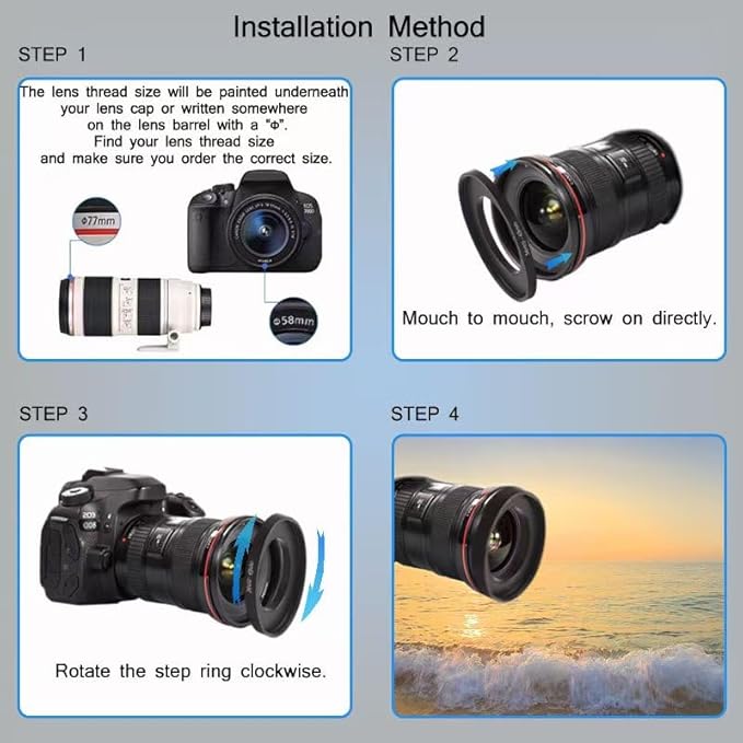 YAMAFOO 55mm to 77mm Step-Up Ring/Step Down Rings Filter Adapter for All Brands UV ND CPL Metal Ring Step-Up Rings Adapter Filter,Black (55-77)