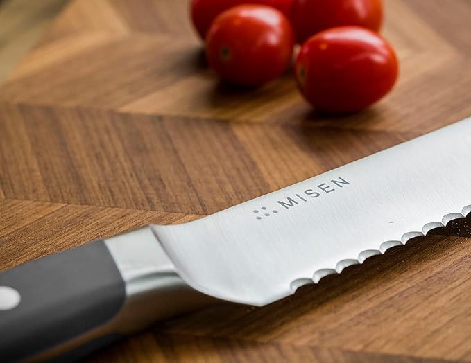 Misen Serrated Bread Knife – High-Carbon Japanese AUS8 Steel – Effortless Slicing of Bread, Pastries, and Fruits – Razor-Sharp Edge and Durable Blade with Ergonomic Handle - 10", Gray