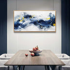 hyidecorart Wall Art For Living Room Large Size Wall Decor For Office Bedroom Wall Decorations Pictures Artwork Blue Abstract Ink Paintings Wood Framed Canvas Art Prints Ready To Hang Home Decor