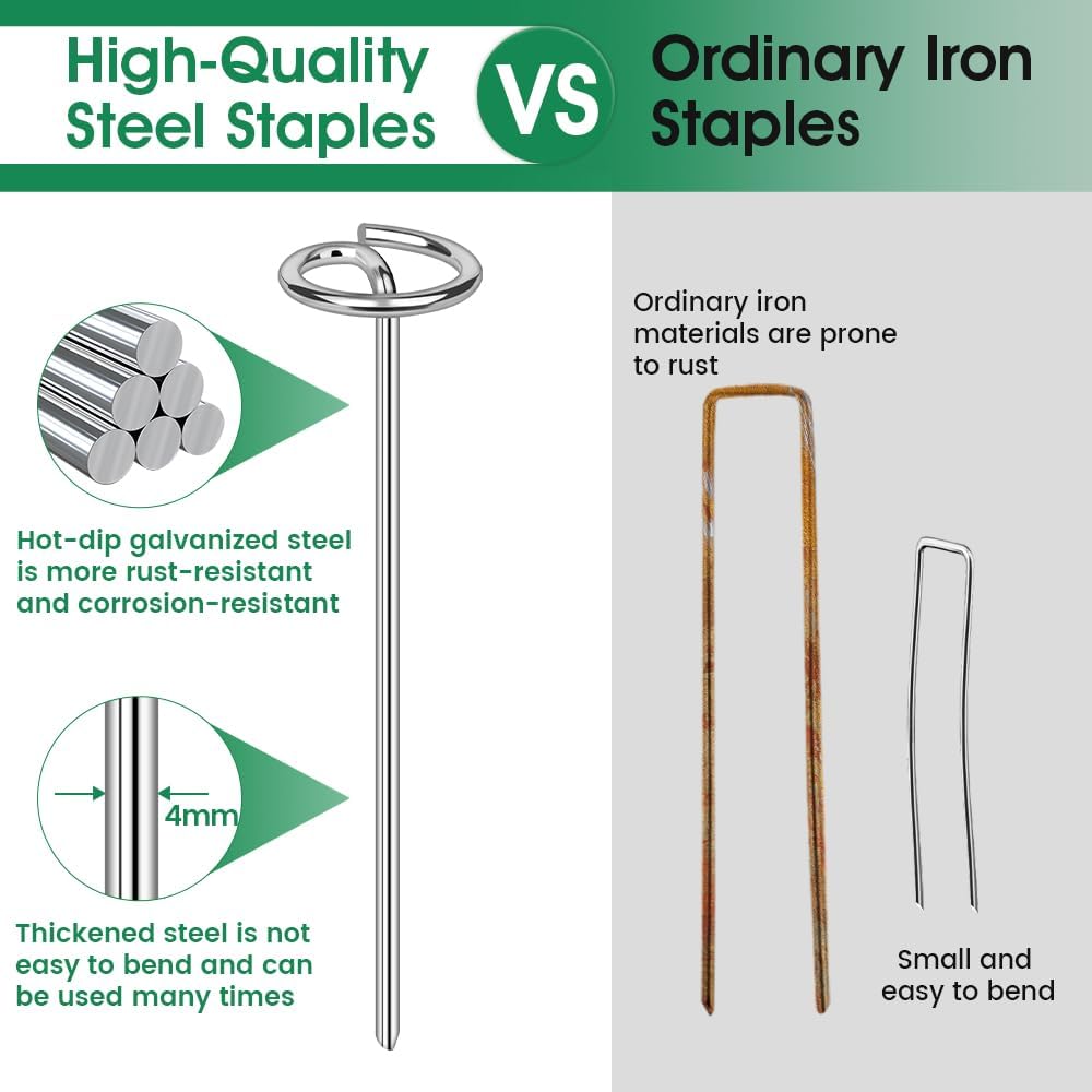 300pcs Landscape Fabric Pins, Bold 8 Gauge Galvanized Steel Garden Staples, Tent Stakes Landscape Fabric Staples Yard Stakes for Decoration Weed Barrier (6in X 300)