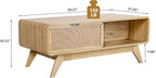 AVZEAR Boho Modern Coffee Table with Storage for Living Room, Wood Coffee Table with Nature Linen Doors, Curved Edge Center Table Farmhouse Coffee Tables for Living Room, Natural Color
