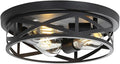 Farmhouse Cage Ceiling Light Fixtures, 3-Light Indoor Close to Ceiling Lights, 13 Inch Round Vintage Metal Flush Mount Ceiling Lights for Bedroom, Living Room, Porch Kitchen Entrance, Black