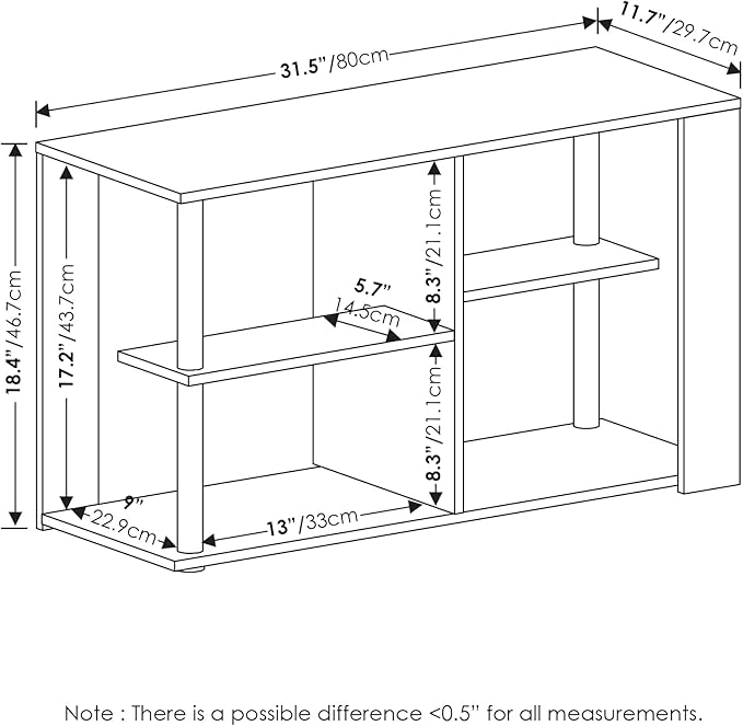 Furinno Romain Narrow End Table with Shelves, Espresso/Black