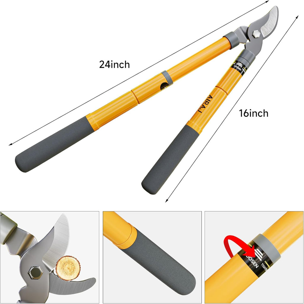AIRAJ 16-24'' Extendable Loppers for Tree Trimming | Branch Cutter with 1.5“ Cutting Capacity | Loppers for Gardening | Garden Shears