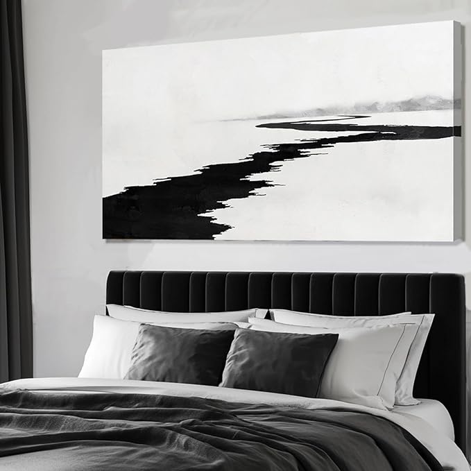 SDYA Black and White Pictures for Wall Decor Minimalist Canvas Painting 48x24 Hanging Decor for Bedroom Large Wall Art for Office