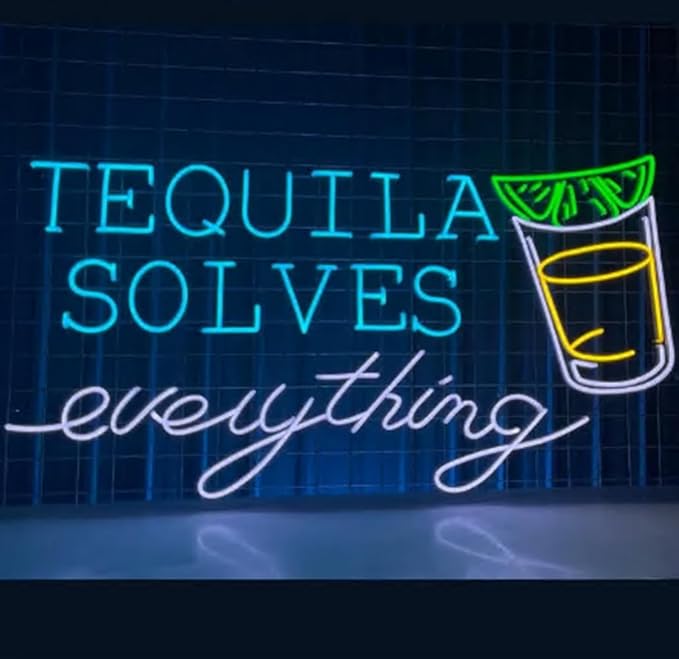Tequila Solves Everything Neon Sign, Tequila Led Sign, Custom Neon Sign, Cocktail Wine Bar Wall Decor, Bar Pub Neon Sign, Tequila Lover Gift Size:18inch