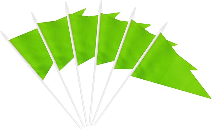 12 Pack Green Pennant Flags Small Mini Hand Held Solid Color Pennant On Sticks Flags with 12.6"Solid Pole & Spear Top,Party Events Celebration,School,Grand Opening,Kids Birthday,Sports Clubs,Flower Pot