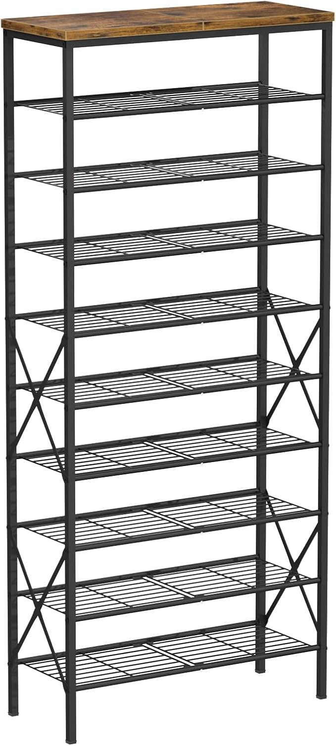 10-Tier Tall Shoe Rack, Large Capacity Shoe Shelf Holds40-45 Pairs, Shoe Shelf for Entryway, Hallway, Living Room, Rustic Brown
