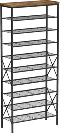 10-Tier Tall Shoe Rack, Large Capacity Shoe Shelf Holds40-45 Pairs, Shoe Shelf for Entryway, Hallway, Living Room, Rustic Brown
