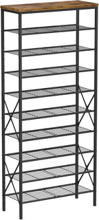 10-Tier Tall Shoe Rack, Large Capacity Shoe Shelf Holds40-45 Pairs, Shoe Shelf for Entryway, Hallway, Living Room, Rustic Brown