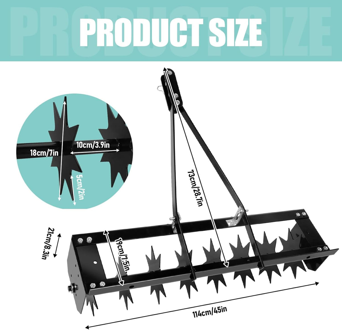 400 lbs Counterweight Pallet Spike Aerator - 45" Tow Aerator, Galvanized Steel with Extra Wide Tow Bar, 8 Steel Spikes and Universal Hook, Heavy Duty Rolling Aerators for Lawn/Tractor/Farm