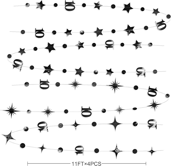 Black 10th Birthday Decorations Number 10 Circle Dot Twinkle Star Garland Metallic Hanging Streamer Banner Backdrop for Girls Boys Double Digits Ten Year Old Birthday 10th Anniversary Party Supplies