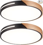 Wood Ceiling Light Flush Mount LED 36W 2Pack, 16 inch Flush Mount Black 5CCT, Kitchen Light Fixtures Ceiling Mount, Dimmable Close to Ceiling Light for Bedroom, Living Room, Bathroom