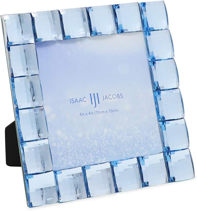 Isaac Jacobs Decorative Sparkling Light Blue Jewel Picture Frame, Photo Display & Home Décor (4x4, Light Blue)