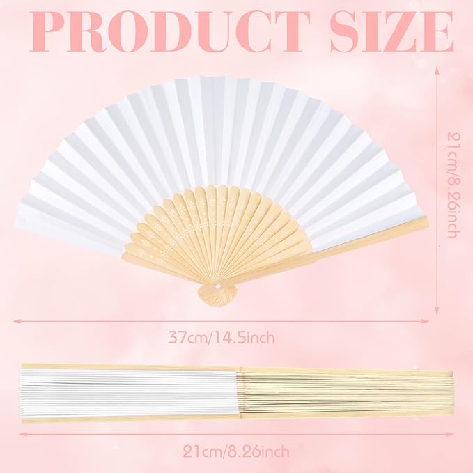 6 Pieces White Hand Held Bamboo Folding Fans Foldable Paper Fans Handheld for Women Girls Wedding DIY Decoration Church Home Party Favors Summer