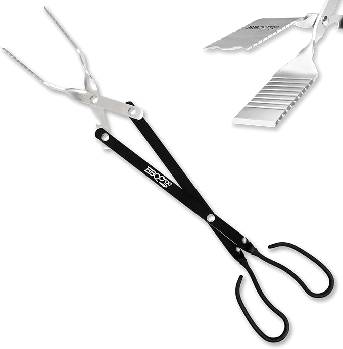 BBQCroc 3 in 1 Barbecue Tool 21-inch - Extra Light and Long Tongs, Spatula and Grill Scraper (Black)