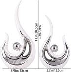 DOVDOV Abstract Ceramic Statues Set of 2, Silver and White Home Decor, Modern Classic Art Statues with Plated Gold Accents