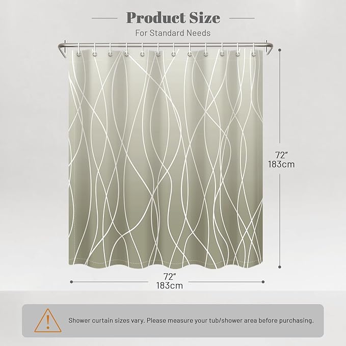 Punkray Striped Ombre Dark Green Polyester Shower Curtain for Bathroom with Hooks, Shower Curtains for Bathroom, Waterproof Bath Accessories Hotel Style - Machine Washable 72 x 72