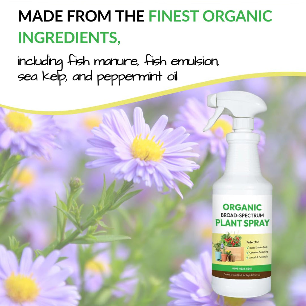 Organic Broad-Spectrum Plant Spray - Foliar Liquid Plant Food in a Spray Bottle for Outdoor Vegetables, Herbs & Flowers | Infused with Soil Enriching Microbes | 32oz, Ready to Use, No Mixing Required