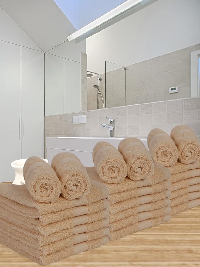 Casa Lino Face Towels & Body Wash Cloths for Showering - 100% Cotton Wash Cloths for Bathroom - Highly Absorbent & Quick Drying Washcloth Set - Cotton Washcloths 24 Pack (12" x 12") - (Linen Brown)