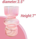 BLOFLO Pink Transparent Glass Hydroponic Vase, 7Inches Colored Glass Vase for Flower, Modern Geometric Three-Layer Floral Vases for Home Office Wedding Table Décor(Pink)