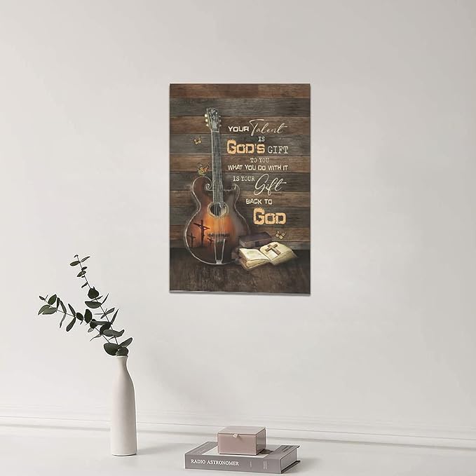 banonaty Christian Guitar Wall Art Rock Music Guitar Decor Musical Pictures Artwork Inspirational Quotes Canvas Prints Room For Studio Bedroom Living Bathroom Framed 16''x24''