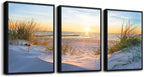 Black Framed Beach Wall Art Set - Blue Seascape Paintings for Living Room, Bedroom & Office - 12"X16" Each