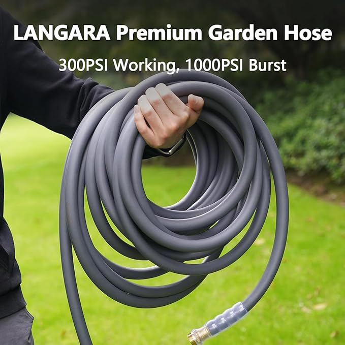 Heavy Duty Premium Garden Hose 150ft x 5/8", 300PSI Working, 1000PSI Burst, Hybrid Rubber Water Hose with Transparent Swivel Handle - Hot/Cold Water - Five Layered Braiding with Brass fittings (Grey)