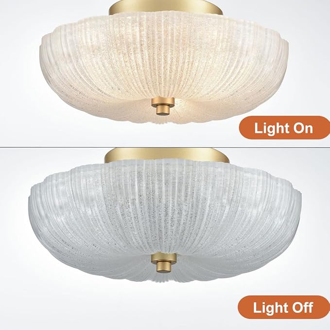 DIRYZON Modern 3-Light Ceiling Light Fixture,Brass Hallway Light Fixtures Ceiling,Semi Flush Mount Ceiling Light with 12 Inch Fine Sand Glass for Kitchen Living Room Bedroom