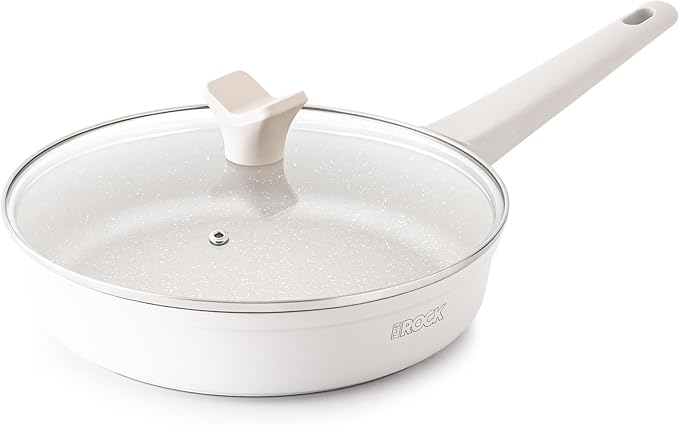 THE ROCK SOHO 9.5-Inch Non Stick Frying Pan with Lid–Nothing Sticks, Never Warps, Lasts Longer, Ceramic Non Toxic Skillet with Heat-Resistant Handle, PTFE PFOA&PFAS Free, Oven & Dishwasher Safe, Cream