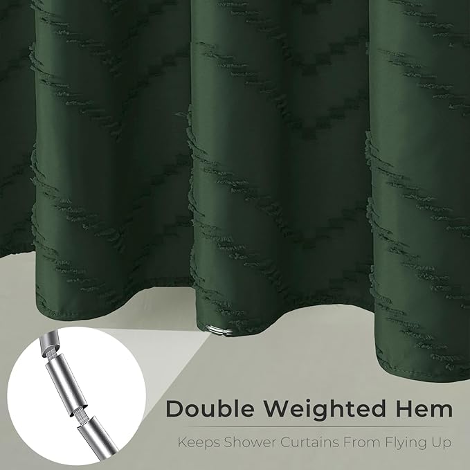 84inch Extra Long Dark Green Boho Shower Curtain Woven Fabric Shower Curtain Tufted Chervon Textured Shower Curtains Minimalist Shower Curtains for Bathroom