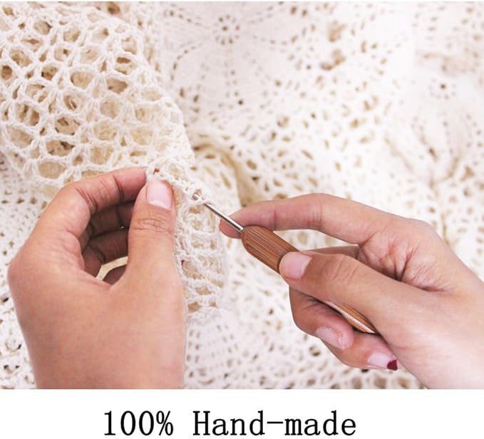 KEPSWET Cotton Handmade Crochet Lace Table Runner White Rectangle Coffee Table Dresser Decor (14x48 inch)
