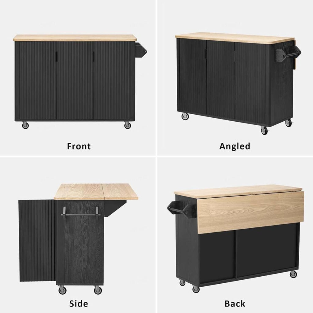 Kitchen Island with Drop Leaf with Drop Leaf Height-Adjustable Shelves, Rolling Island Cart for Kitchen with Wheels Towel Rack， for Kitchen, Dining Room, Black