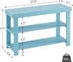 Apicizon Bamboo Shoe Rack for Entryway, 3-Tier Shoe Rack Bench for Front Indoor Entrance, Small Shoe Organizer with Storage, Blue