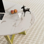 Coffee Table White Faux Marble Coffee Table for Living Room,Oval Center Tables Modern Tea Table for Small Space,Wooden Living Room Tables End Table with Sturdy Gold Metal Leg