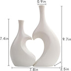 White Ceramic Vase Set of 2,Heart Shaped vase, Matte Frosted Texture Finish,Farmhouse Decor, Home Decor, Vases for Your Bedroom, Office, Living Room, Bathroom (White)